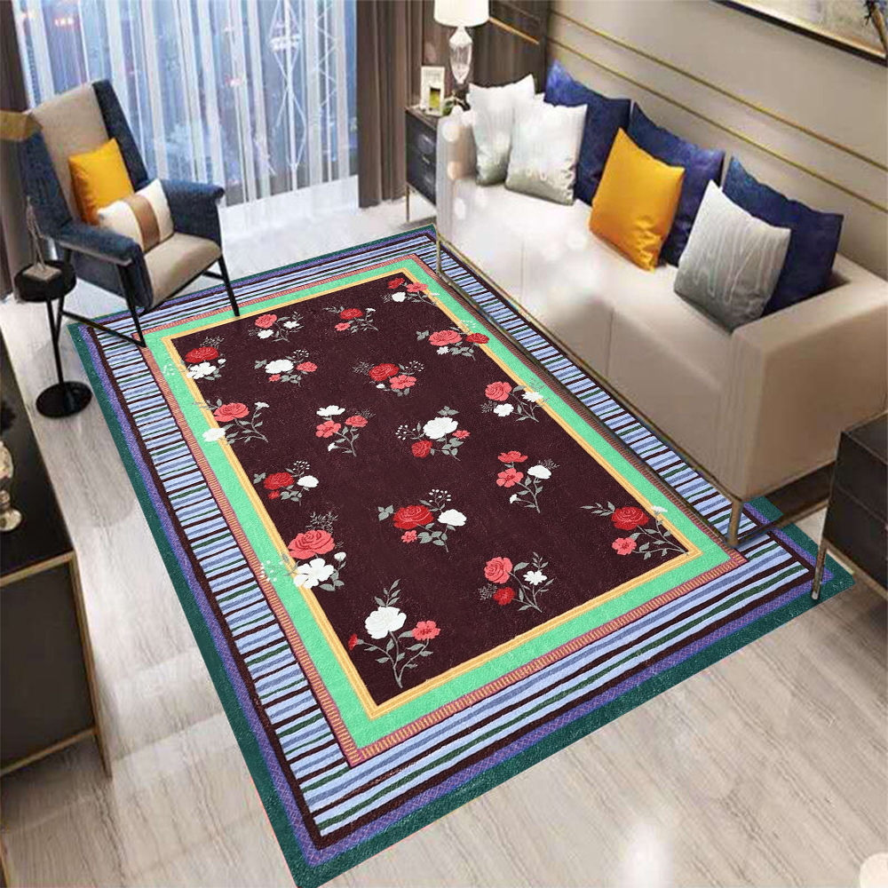 Commercial Printing And Design - Tapis vintage à rayures florales marron
